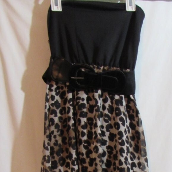 JUNIOR'S SIZE S HI LOW ANIMAL PRINT BLACK DRESS VINTAGE DOTS BELTED USA P… - Picture 1 of 8